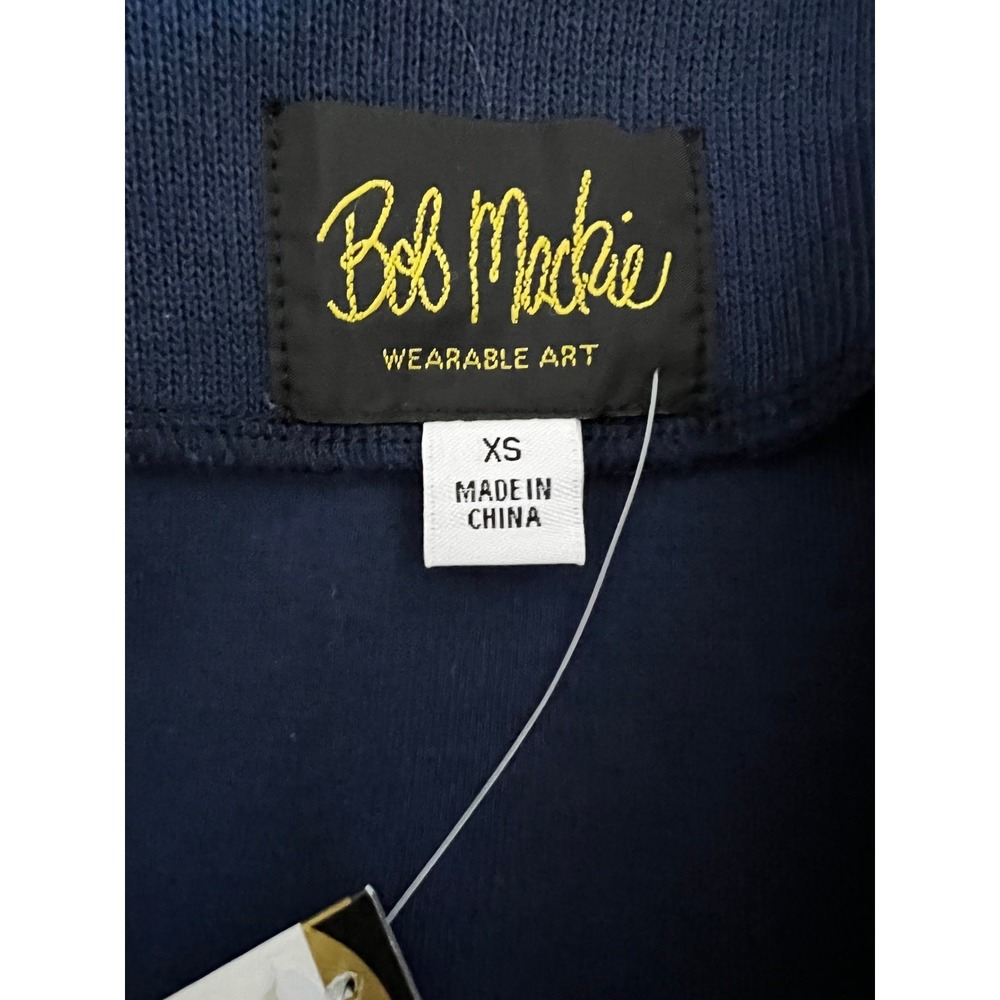 Bob Mackie Cardigan XS Navy Blue White Ric Rac Trim Cotton Knit NWT - Picture 6 of 10